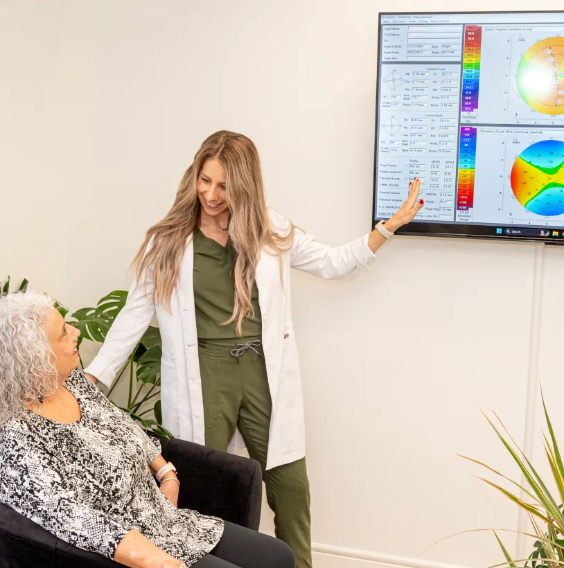 Doctor examining corneal structure and eye alignment for double vision