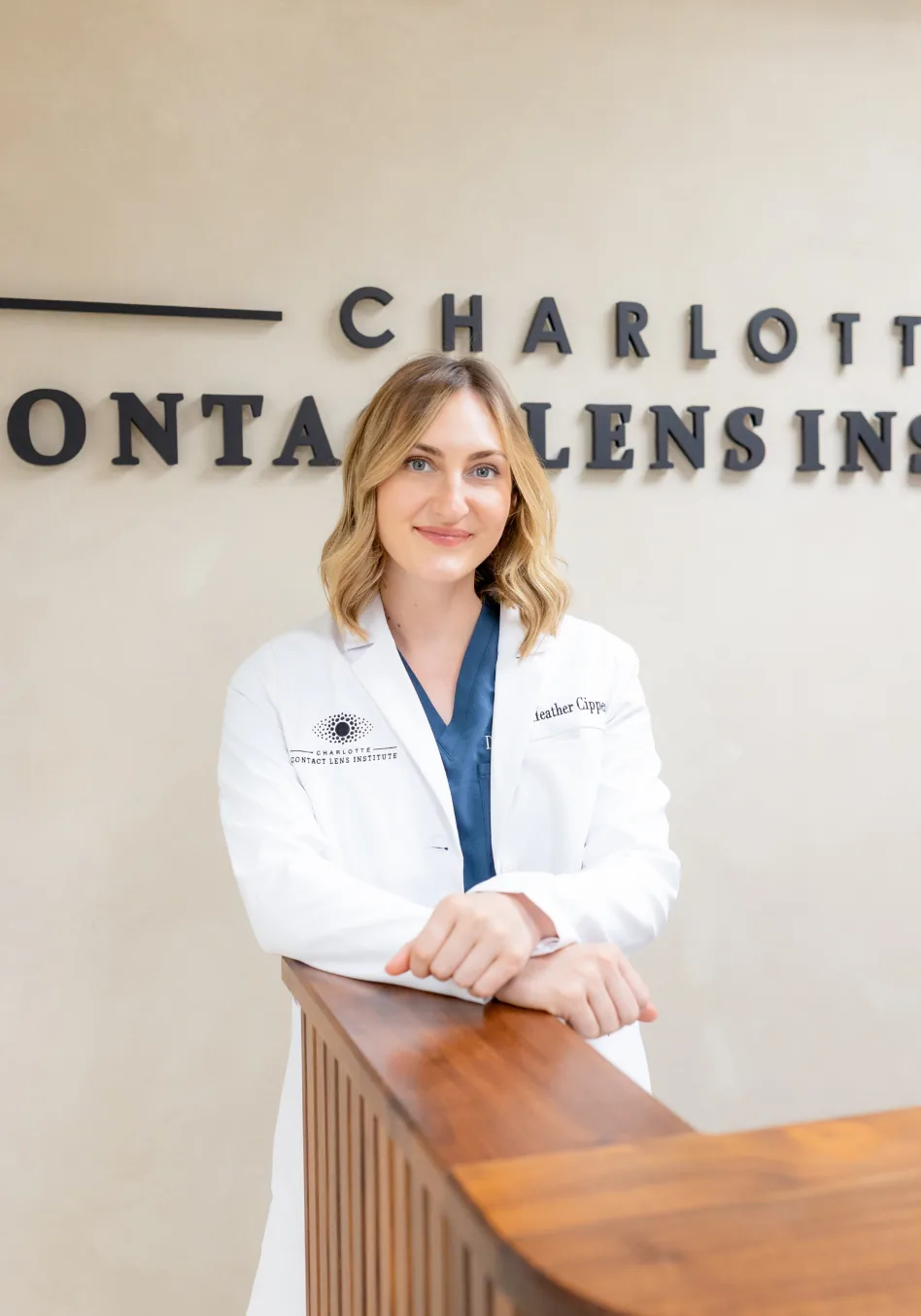 Dr. Heather Cipperly in front of Charlotte Contact Lens Institute