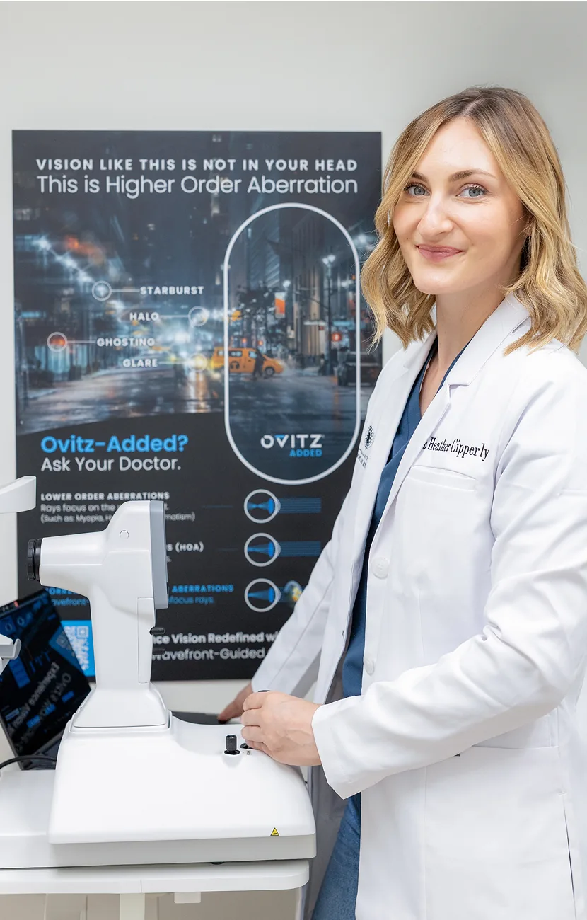 Patient undergoing wavefront-guided vision evaluation